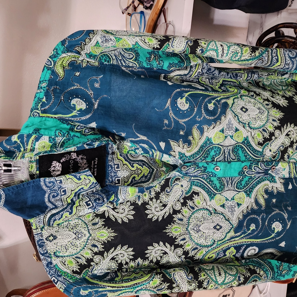 Paisley Print Blouse - Blue and Green